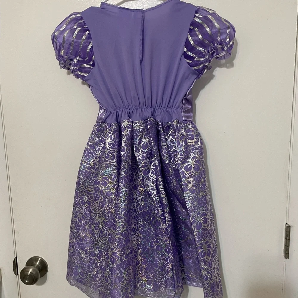 Disney princess Rapunzle purple pink Floral shimmer Costume dress, girls 4-6X